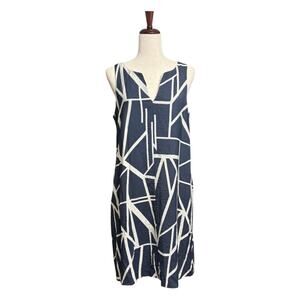Banana Republic Navy and Cream Abstract Midi Dress Size Medium VV0922